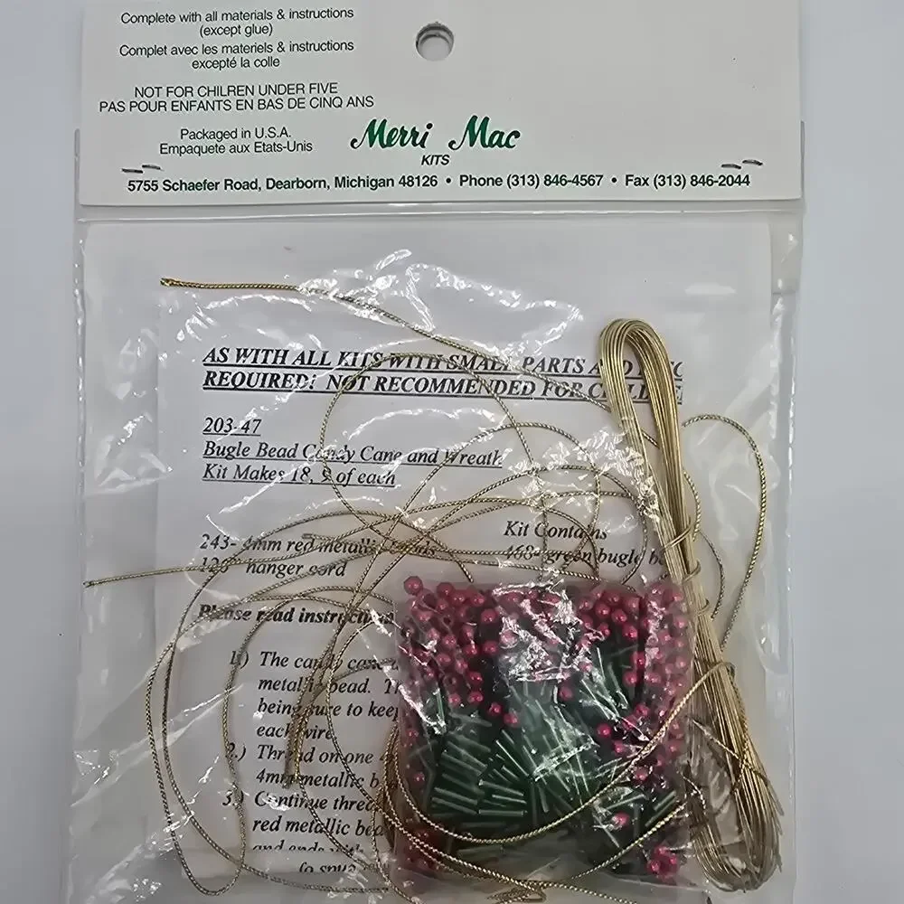VTG Merri Mac Christmas Craft Kit #203-47 Bugle Bead Candy Canes & Wreaths